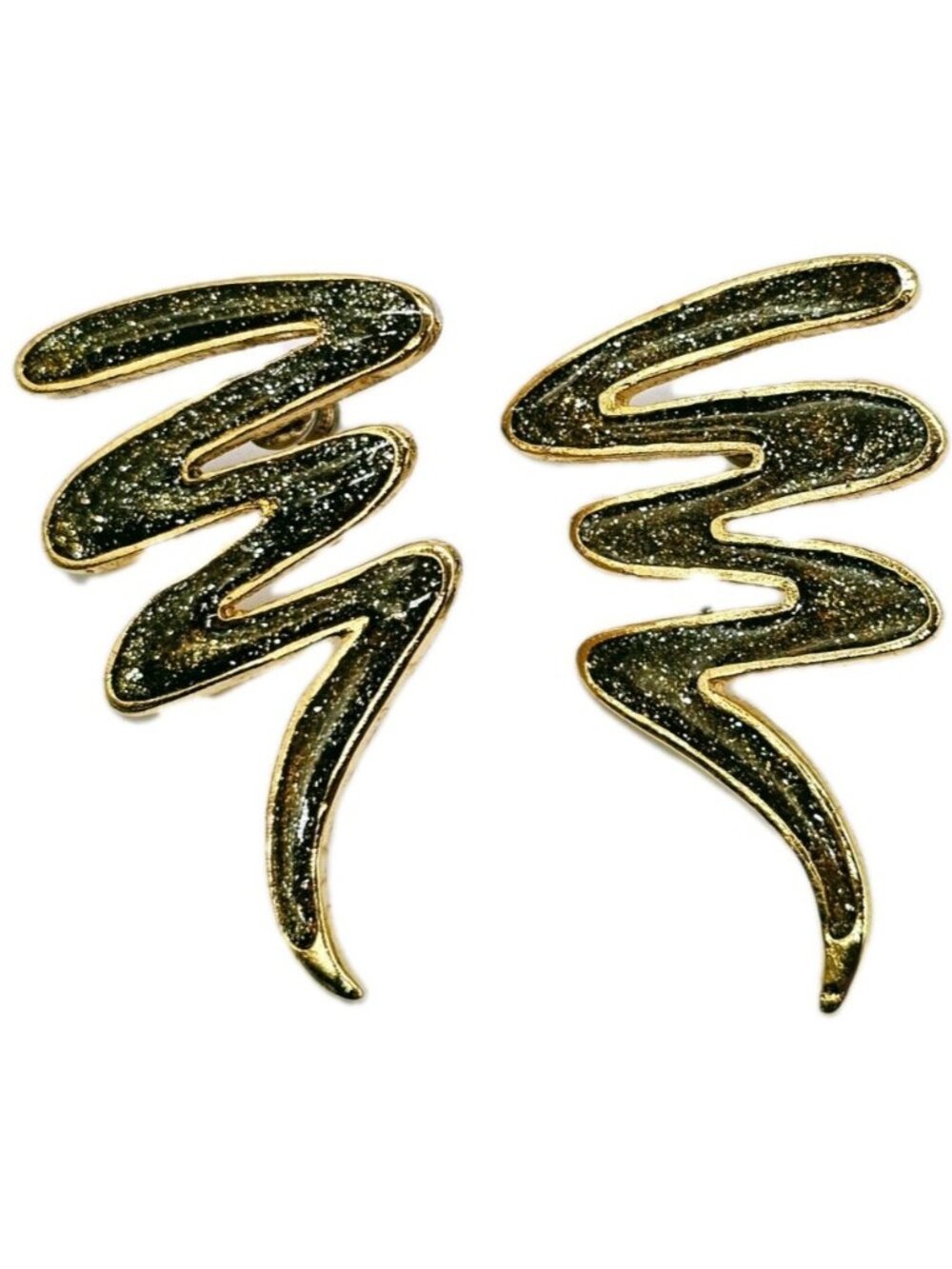Vintage Abstract Lightening Bolt Squiggly Costume Earrings Boho Retro Hippie